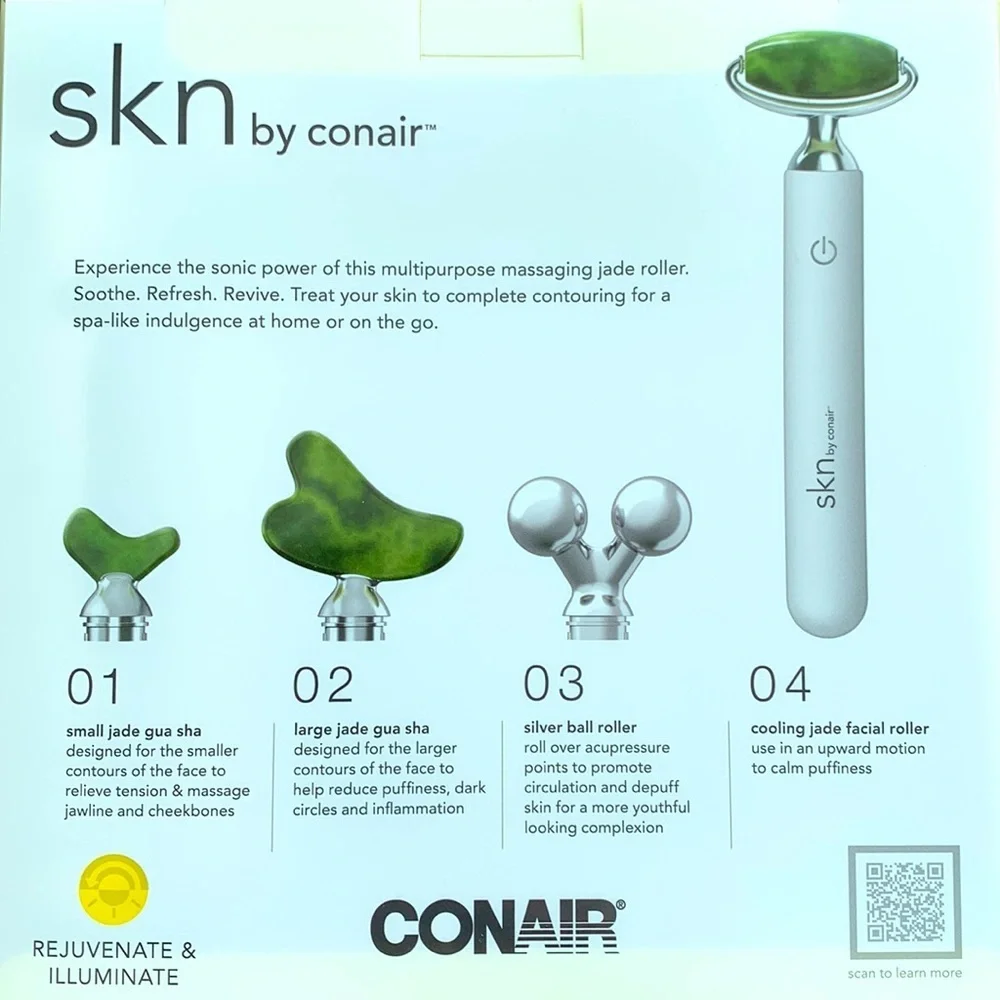 NWT skn Conair Jade Vibrating Face Roller Kit 4 Attachments Gua Sha Silver balls - Picture 2 of 9